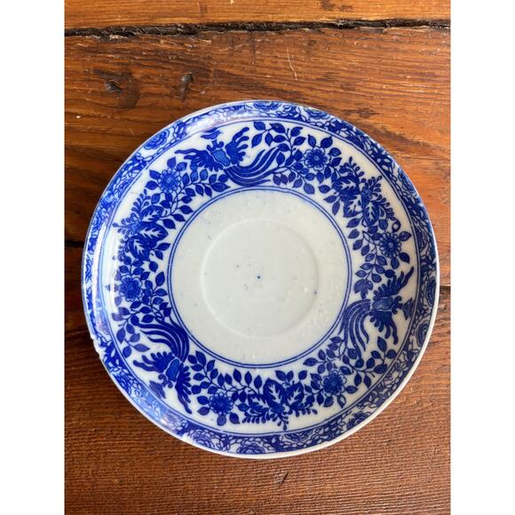 VTG Blue & White Porcelain Transferware Saucer 5.5" Japanese Chinoiserie Coastal - Picture 7 of 7